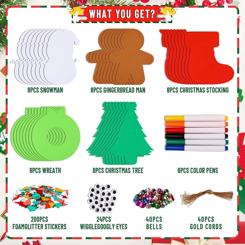 Garma 264pcs Christmas Crafts for Kids - DIY Christmas Tree Ornaments Foam Sticker Kits, Xmas Tree Shapes Snowman Wreath Socks Decorations for Kids Crafts Party Favors Supplies & Classroom Activities - Image 2
